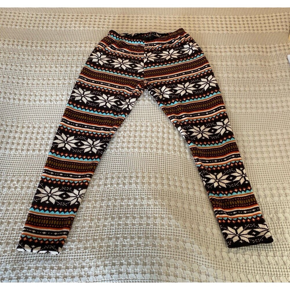 Glacier Canyon Mink Fleece Pants‎ Leggings Size Large 14 - 16 Snowflakes! Teal - Picture 2 of 8